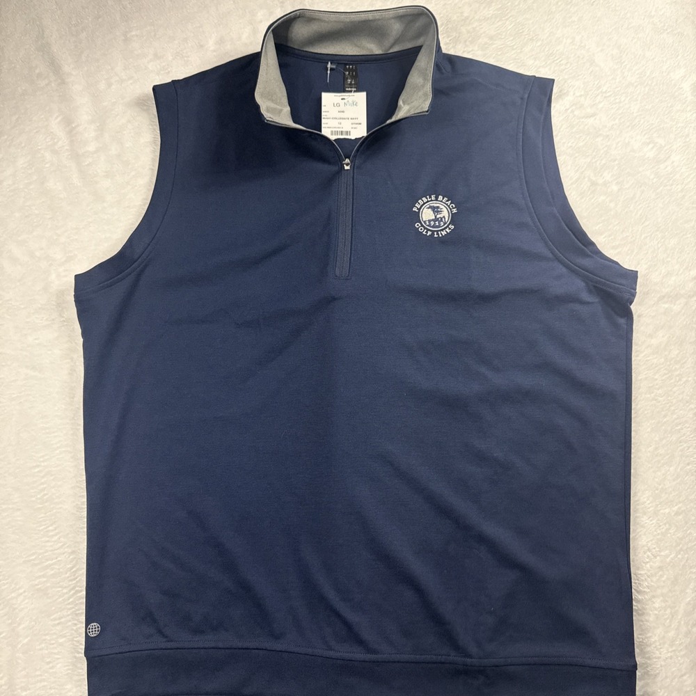 Adidas Mens Large Elevated Vest Pebble Beach Golf Links Navy 1/4 Zip IB4541 NEW